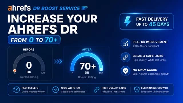 Ahrefs DR boost service - increase your Ahrefs Domain Rating from 0 to 70+ in 45 days