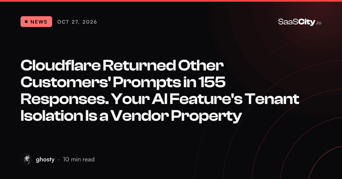 Cloudflare Returned Other Customers' Prompts in 155 Responses. Your AI Feature's Tenant Isolation Is a Vendor Property (2026)