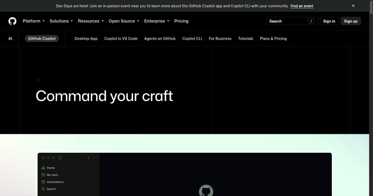 GitHub Copilot product page showing plan tiers and the usage-based credit model that took effect June 1, 2026, with Pro at $10 per month and Pro+ at $39 per month including Claude Opus 4.7 access.