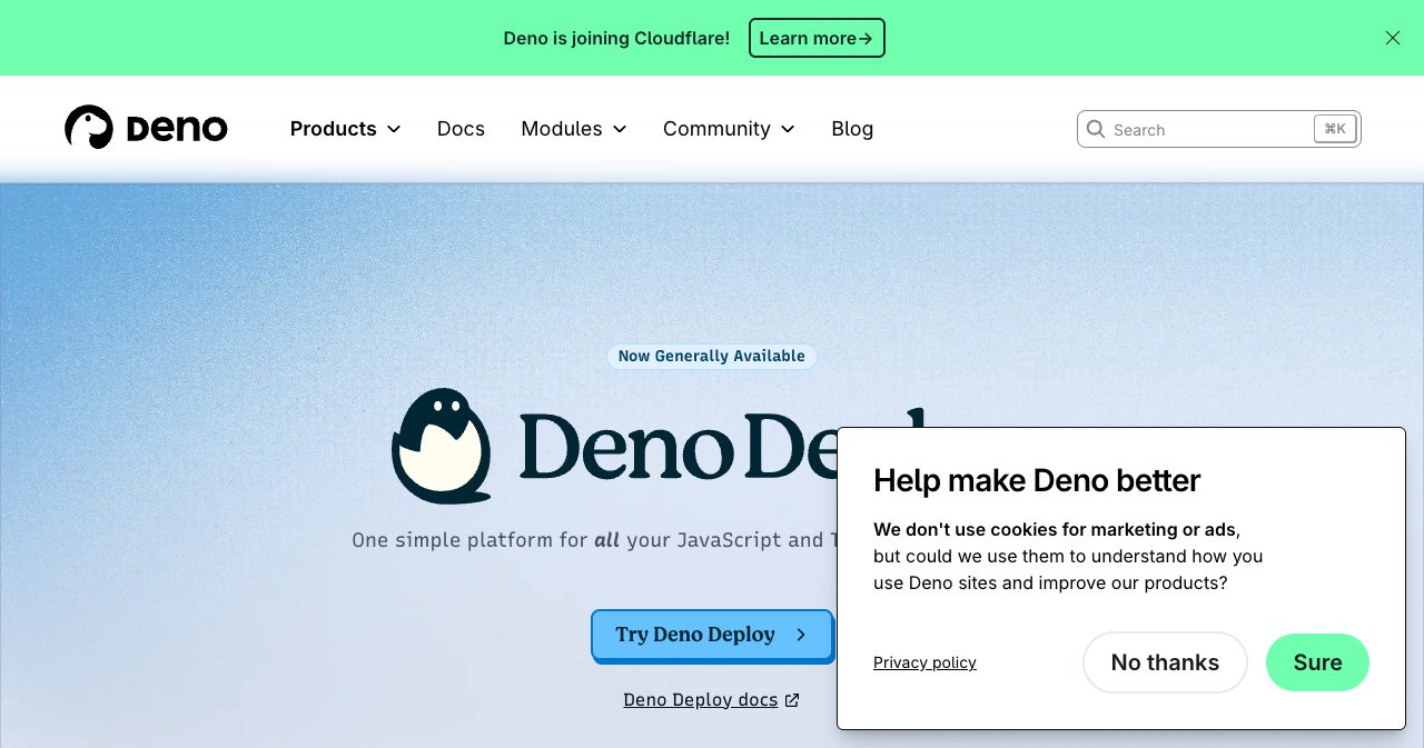 Deno Deploy product interface displaying managed serverless infrastructure, the commercial hosting service shutting down within six months as paying customers migrate to Cloudflare Workers.