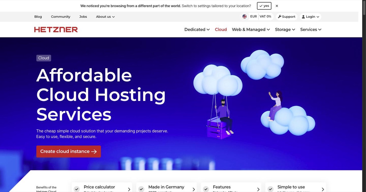 The Hetzner Cloud pricing page listing CX, CAX, CPX and CCX plans with their current monthly euro rates, the price list that the June 15 2026 adjustment raised by 30 to 209 percent depending on line.