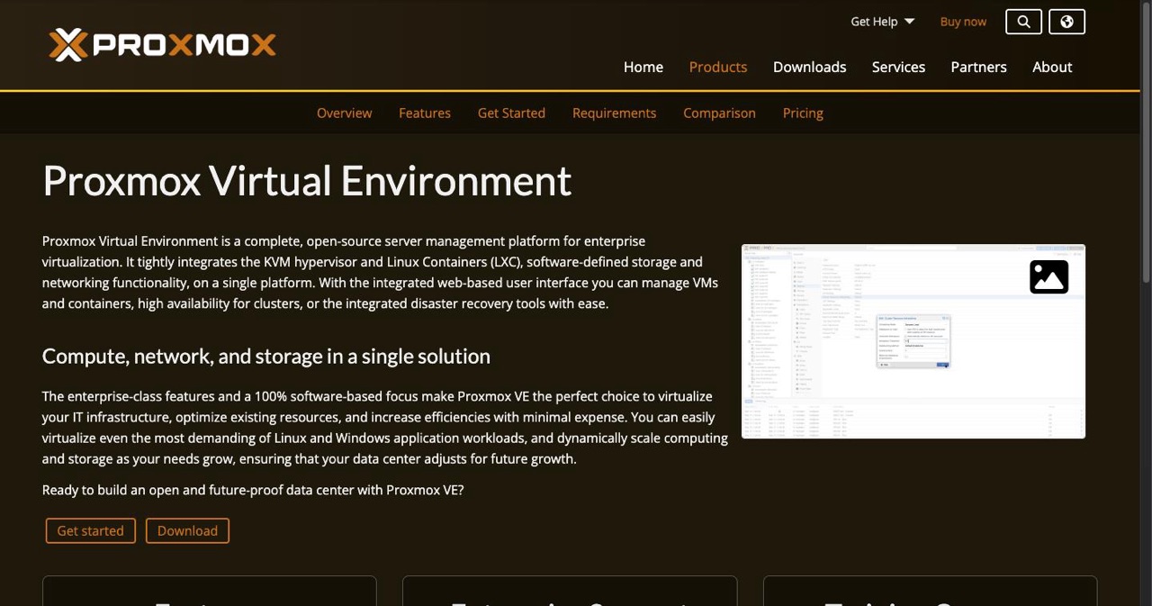 The Proxmox Virtual Environment overview page describing the open-source hypervisor for VMs and LXC containers that developers stack on mini PCs when moving workloads off Hetzner cloud.