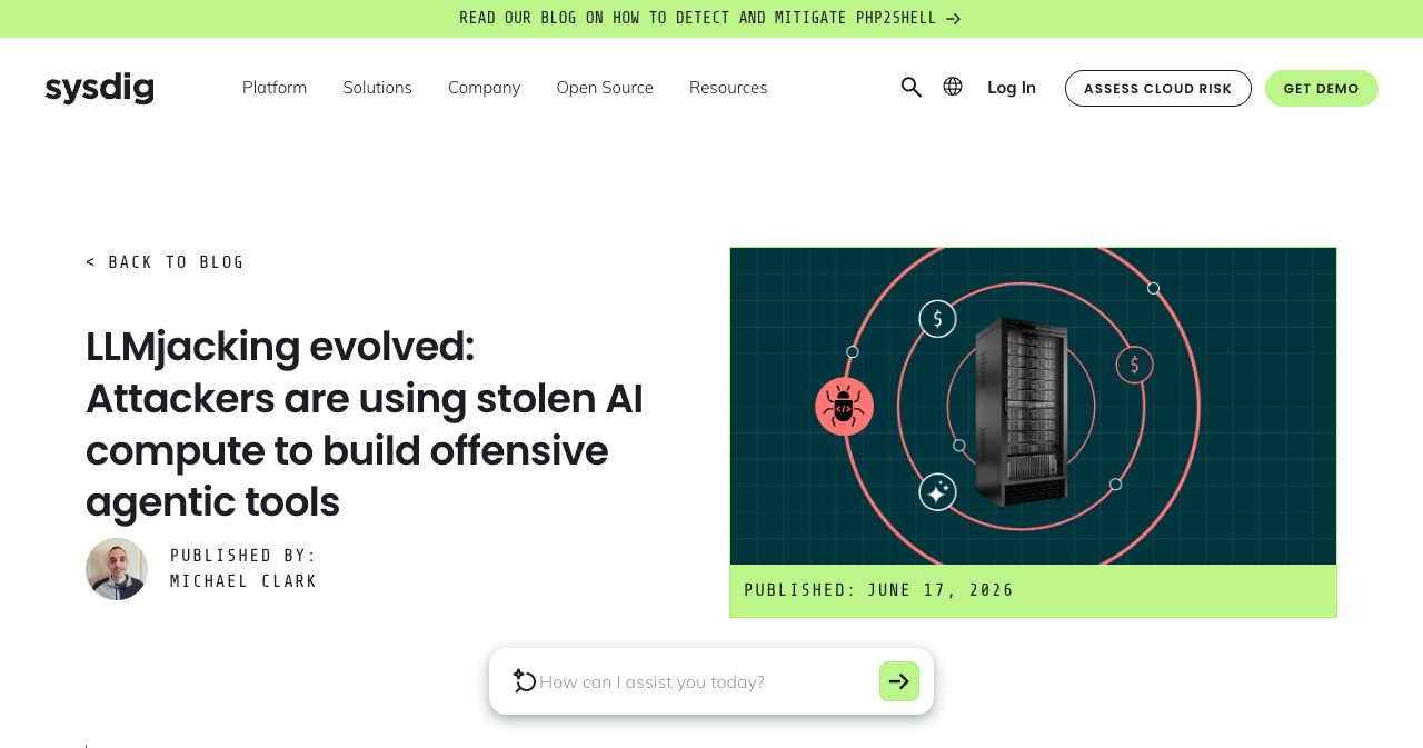 Sysdig Threat Research Team blog post on the June 2026 VAPT campaign that turned an exposed, unauthenticated Ollama server into the reasoning engine for a nine-stage offensive pipeline.