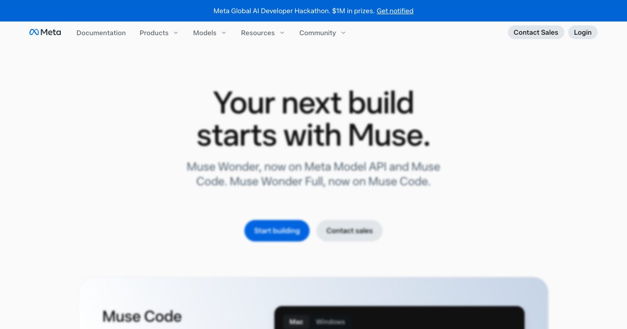 Meta's developer portal at dev.meta.ai stating "Muse Wonder, now on Meta Model API and Muse Code. Muse Wonder Full, now on Muse Code" — the clearest evidence that the strongest model isn't for sale through the API at all.