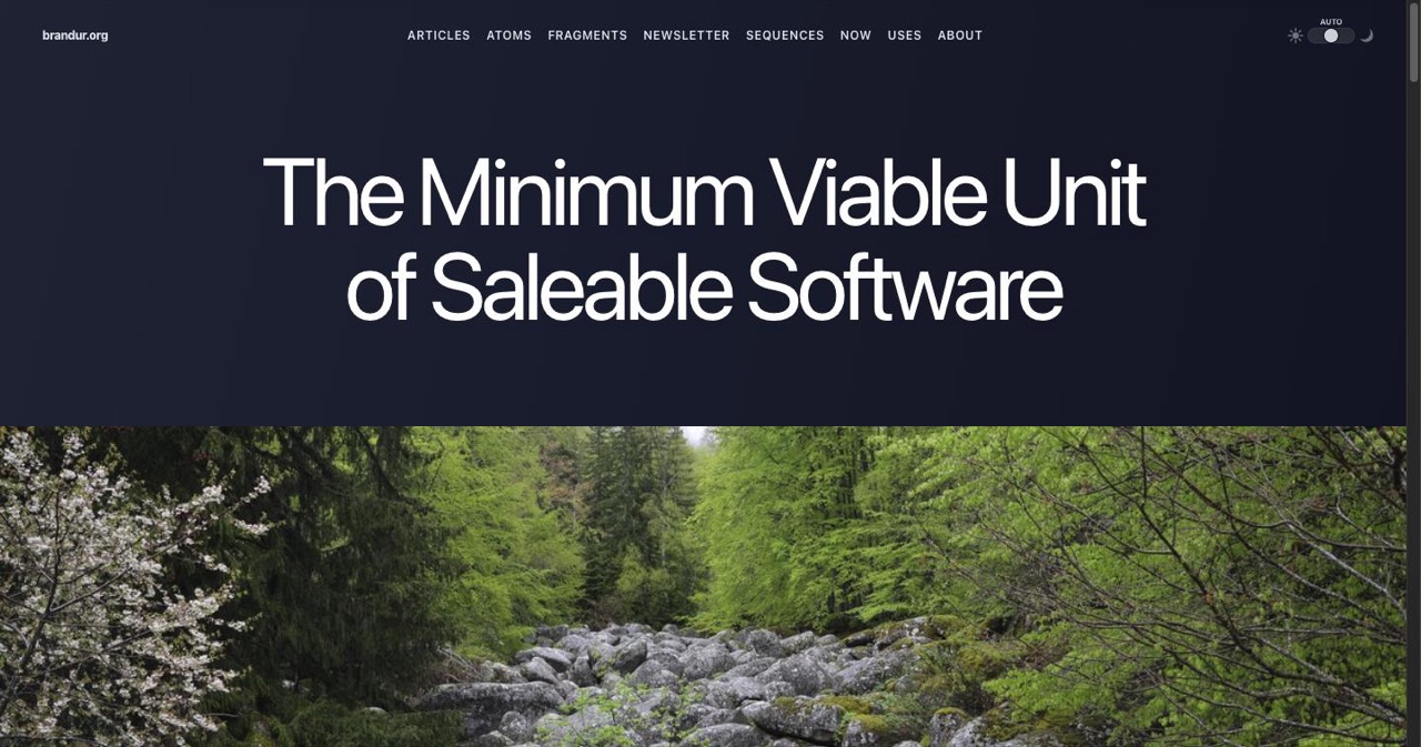 Brandur Leach's essay The Minimum Viable Unit of Saleable Software on brandur.org, the primary source arguing every product has a price floor below which customers rebuild it themselves