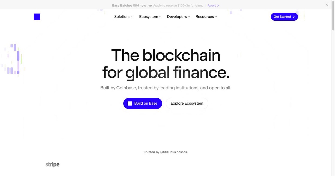 Base homepage, the layer 2 blockchain that most Molt ecosystem projects run on, including the $MOLT token, Moltlaunch and Moltcourt's on-chain verdict records.