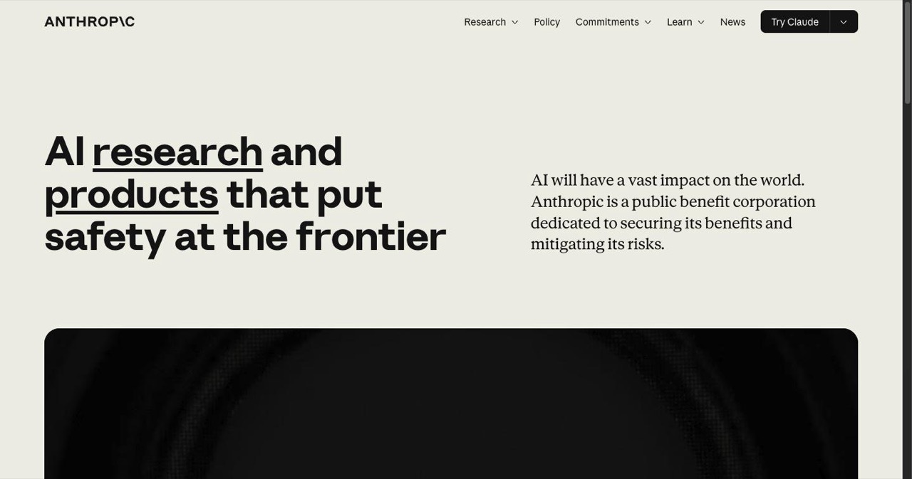 Anthropic homepage showing the AI lab behind Claude Mythos and Fable, whose two most capable models were suspended globally under a US export control order in June 2026