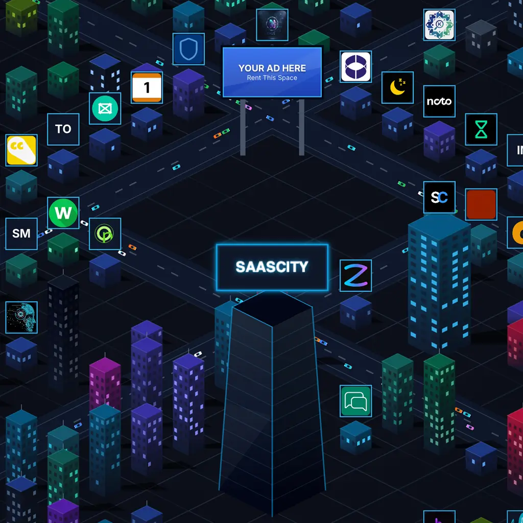 SaaSCity living isometric SaaS directory platform where founders launch AI tools, earn dofollow backlinks, and grow organic visibility