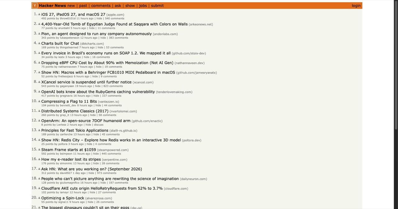 Hacker News front page listing ranked story submissions with point counts and comment links, one of the launch venues the post names alongside Product Hunt, BetaList and MicroLaunch