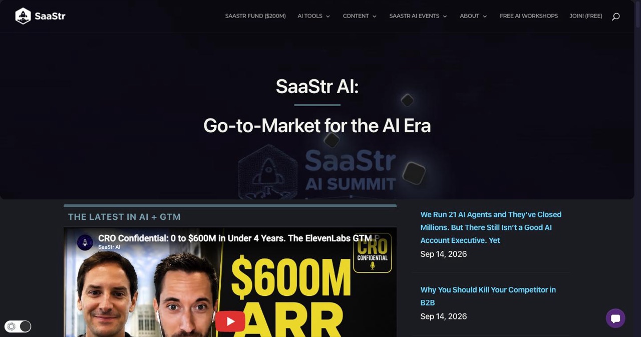 SaaStr homepage, where Jason Lemkin argued that if 10 AI agents can do the work of 100 sales reps, companies need 90% fewer Salesforce seats.