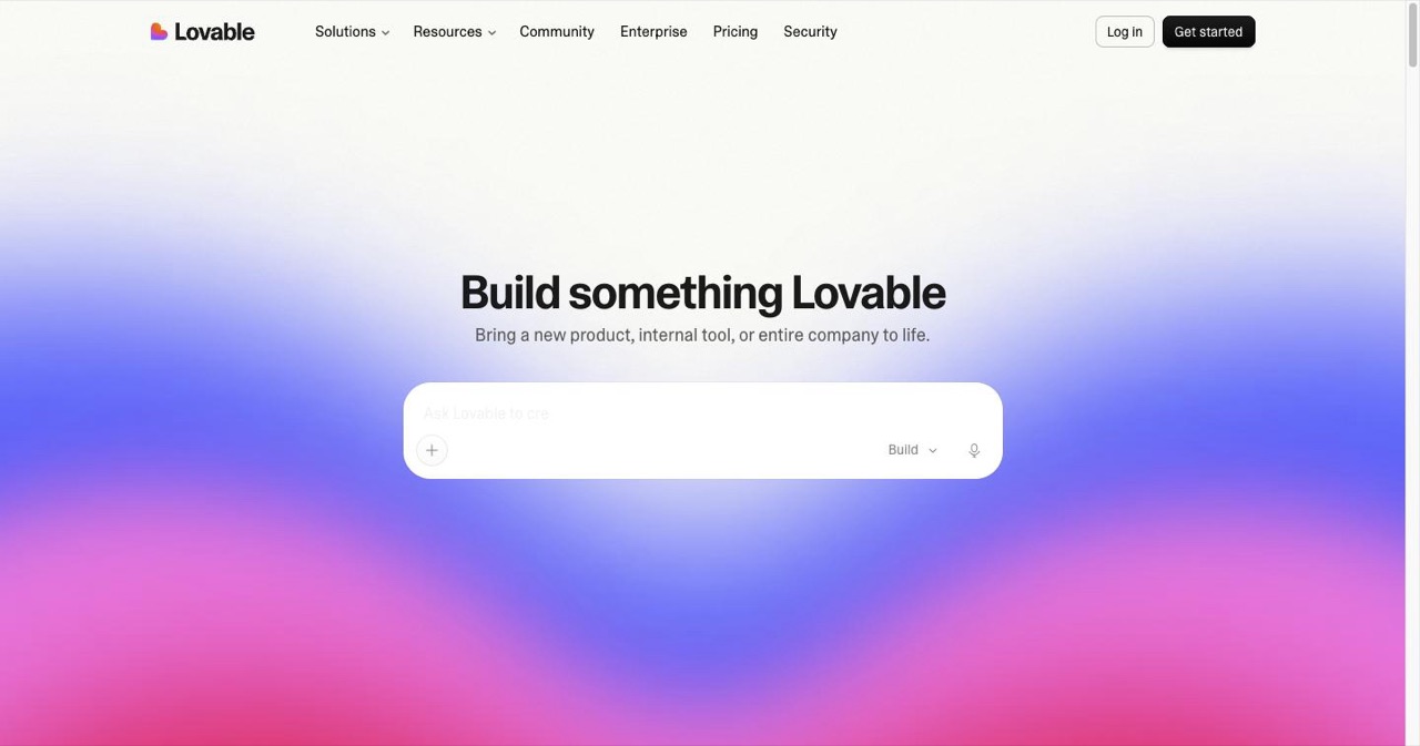 Lovable homepage showing the AI app builder prompt box and example generated apps, the platform whose public showcase was scanned in 2025 and found to include 170 apps leaking user data through missing row-level security